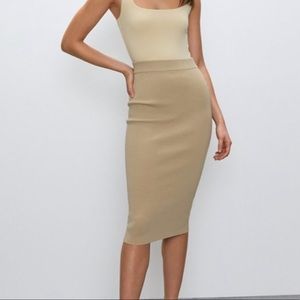 Aritzia Babaton TUBE skirt in cool beige.